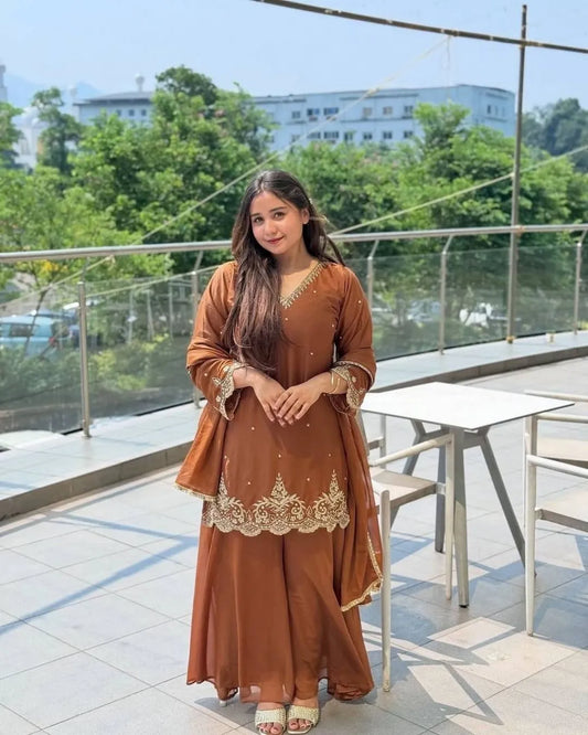 brown sharara suit set with dupatta