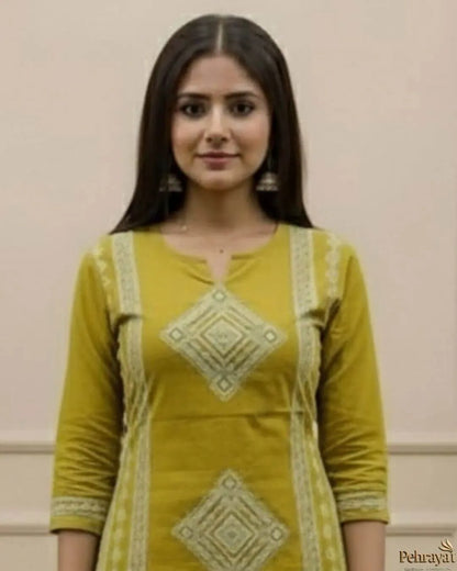 Cotton Mustard Colour Suit Set With Dupatta