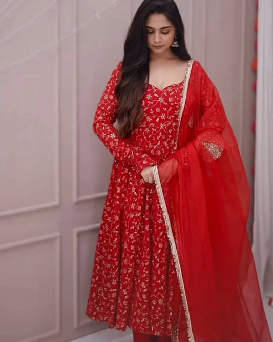 Red Anarkali Gown Party Wear Set