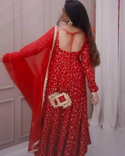 Red Anarkali Gown Party Wear Set