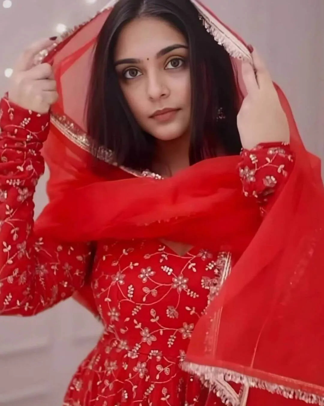 Red Anarkali Gown Party Wear Set