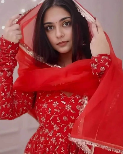 Red Anarkali Gown Party Wear Set