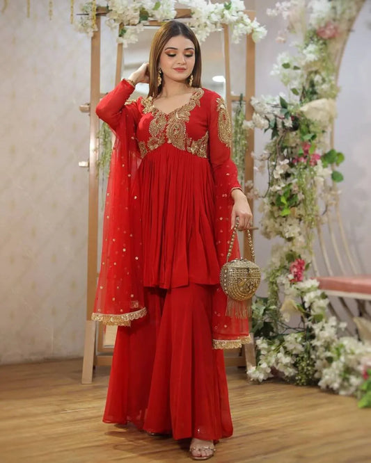 Red Colour Sharara Suit Set