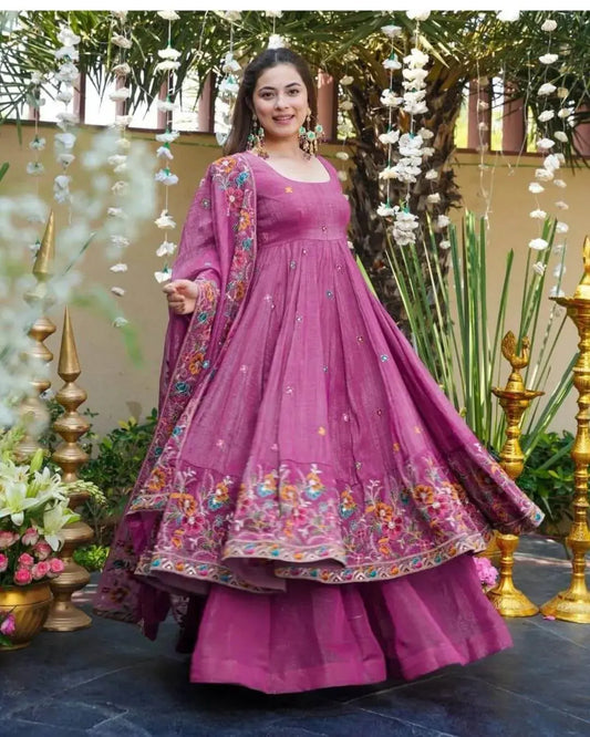 Pink Embroidered Anarkali Style Sharara Suit Set