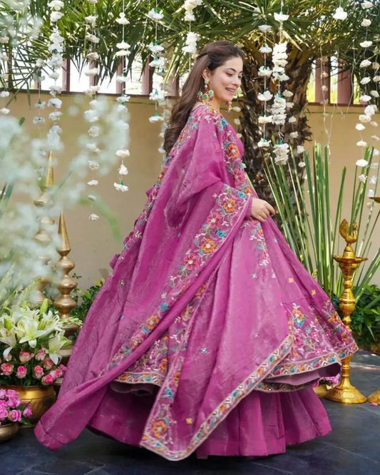 Pink Embroidered Anarkali Style Sharara Suit Set