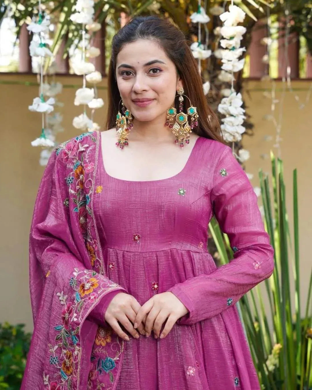 Pink Embroidered Anarkali Style Sharara Suit Set