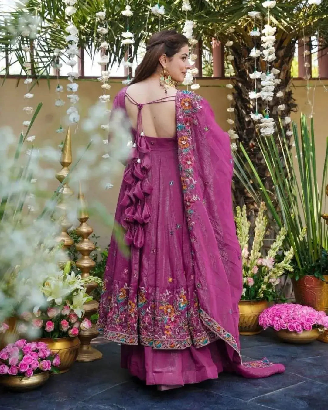 Pink Embroidered Anarkali Style Sharara Suit Set