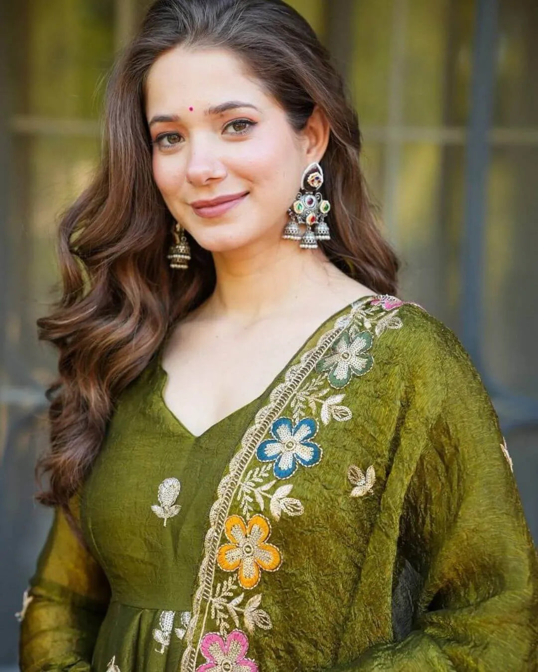 Green Silk Anarkali Sharara Suit Set 
