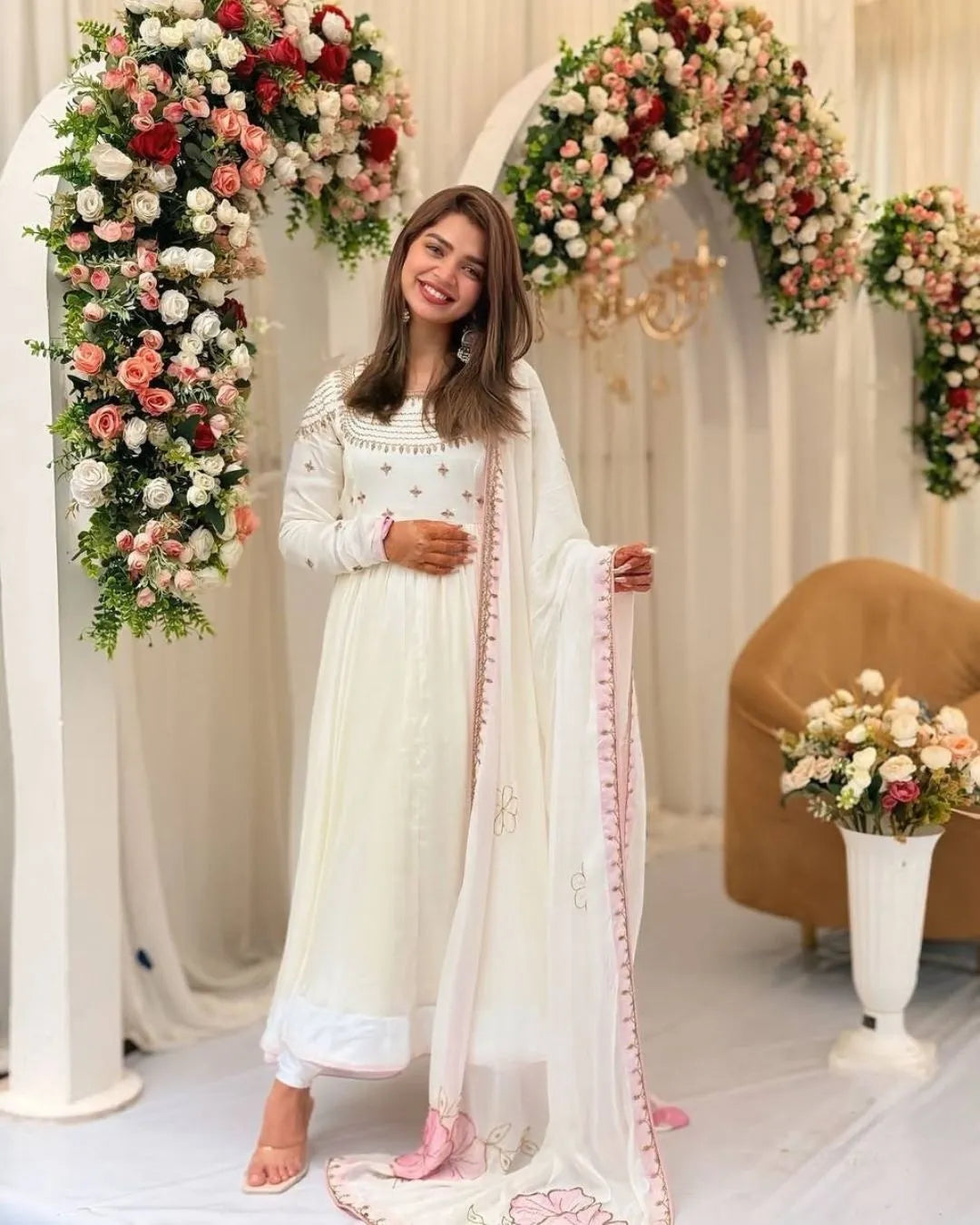 White Party Wear Suit Set With Dupatta
