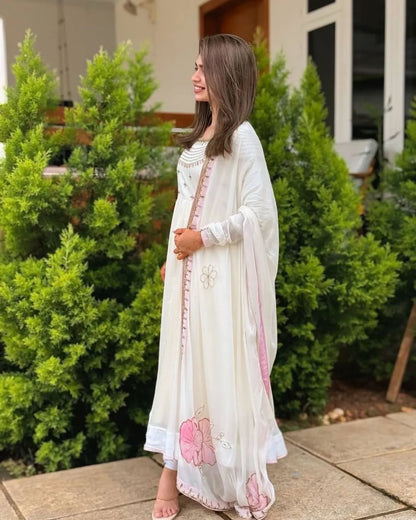 White Party Wear Suit Set With Dupatta