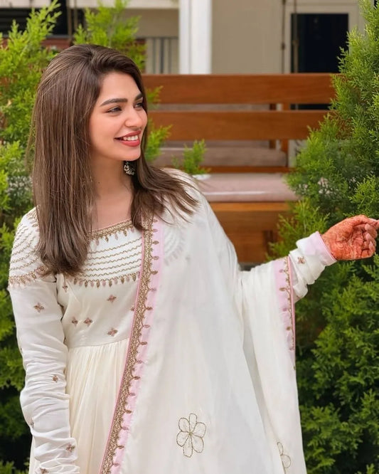 White Party Wear Suit Set With Dupatta