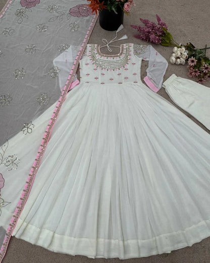 White Party Wear Suit Set With Dupatta