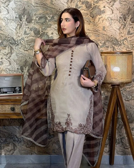 grey georgette suit set with dupatta