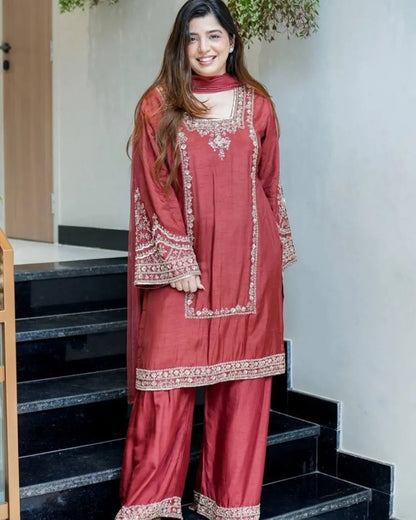 Party Wear Chiffon Salwar Suit Set With Dupatta