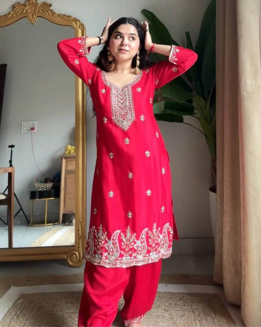 Red Embroidered Salwar Suit Set