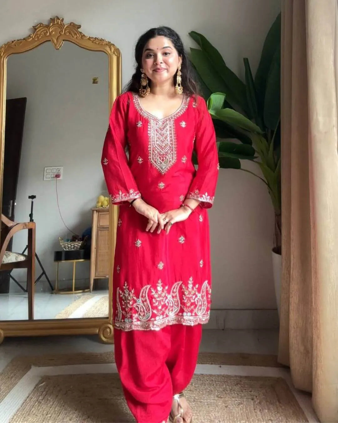 Red Embroidered Salwar Suit Set