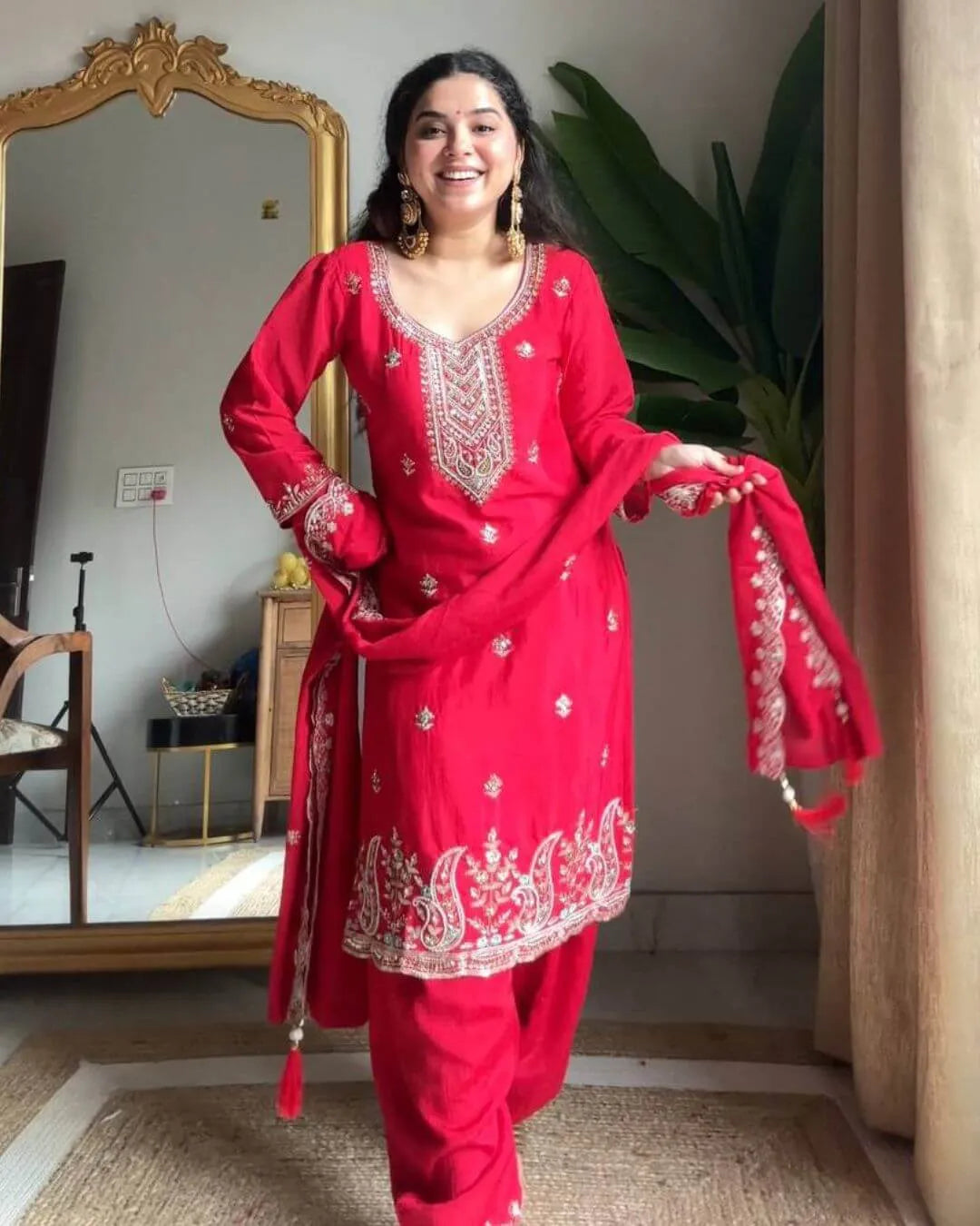 Red Embroidered Salwar Suit Set