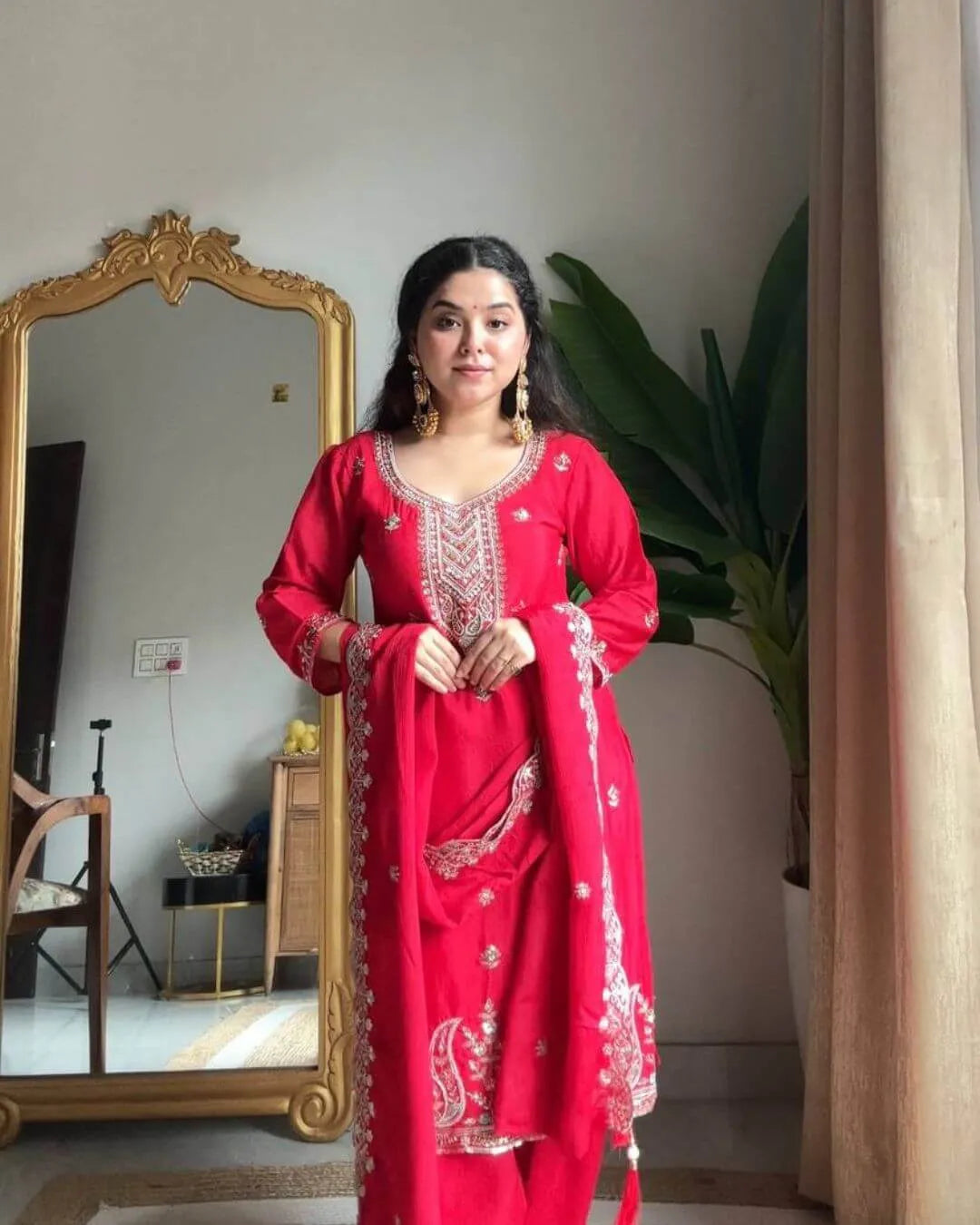 Red Embroidered Salwar Suit Set