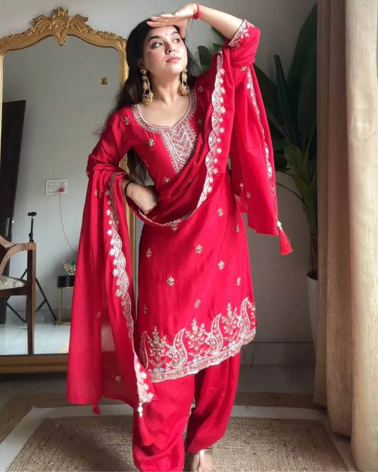 Red Embroidered Salwar Suit Set