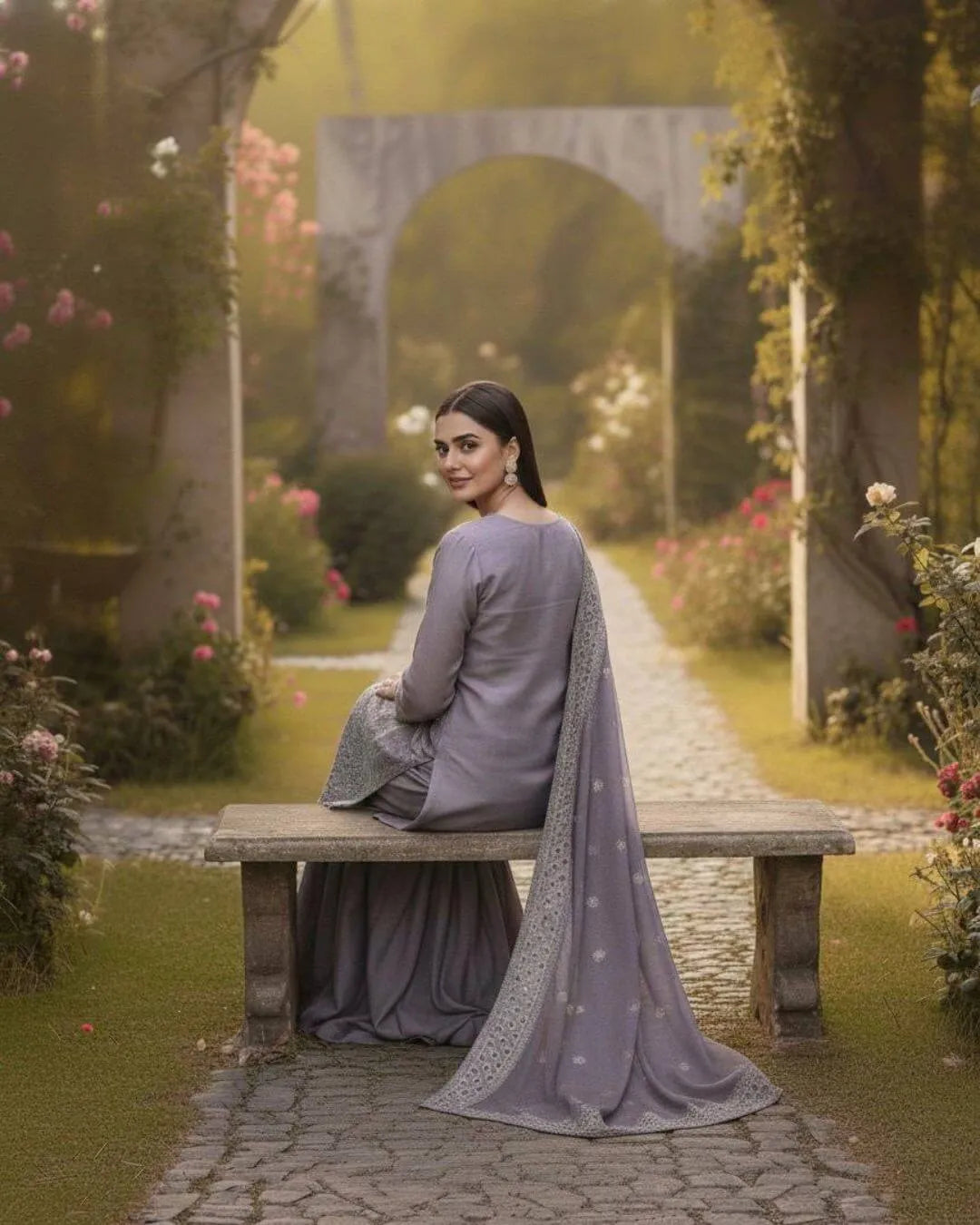 Elegant Grey Embroidered Kurti Sharara Set with Dupatta