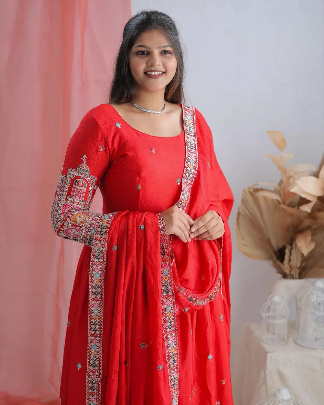 Pure Chinon Silk Anarkali Suit Set with Dupatta Front Side