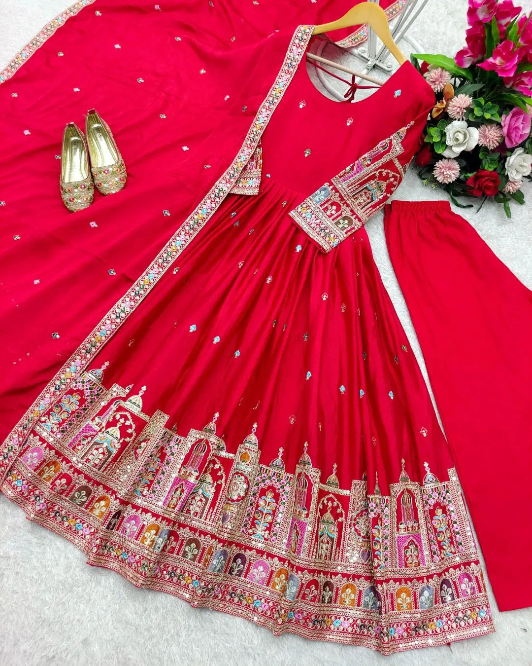 Pure Chinon Silk Anarkali Suit Set with Dupatta