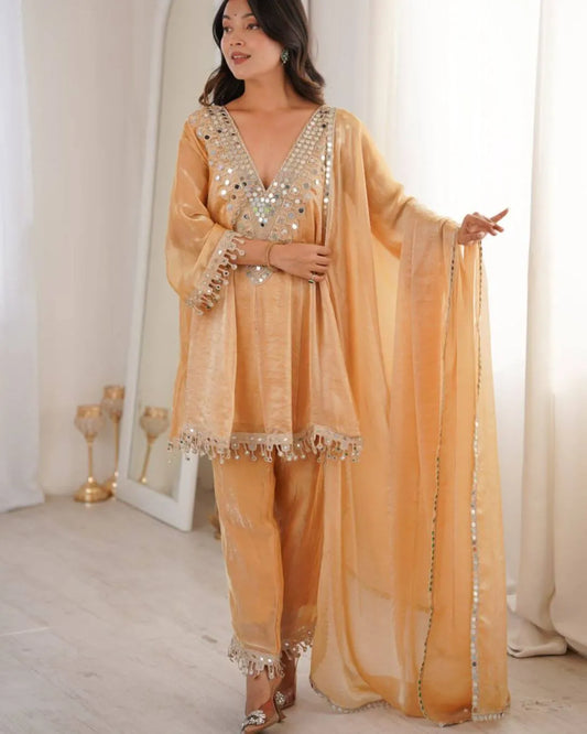 Party Wear Flared Mirror Work Salwar Suit​