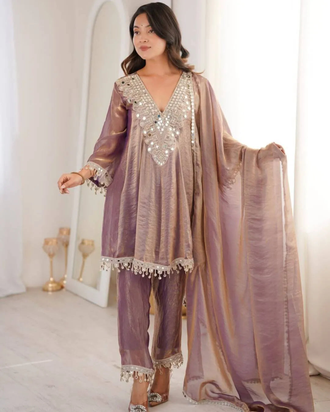 Party Wear Flared Mirror Work Salwar Suit​