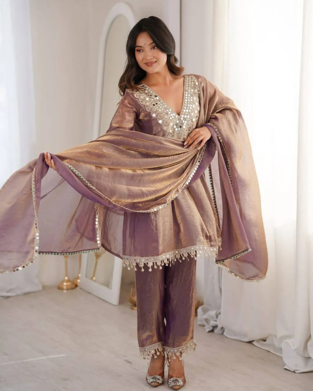 Party Wear Flared Mirror Work Salwar Suit​