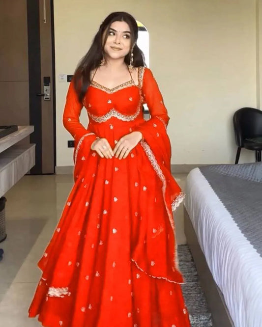 Orange Colour Anarkali Suit With Dupatta Set 