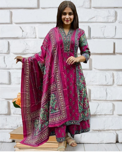 Floral Printed Cotton A-Line Suit Set