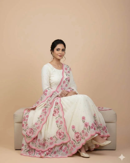 Full Sleeve Anarkali Kurti Pant Dupatta Set