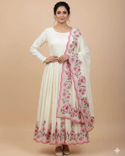 Full Sleeve Anarkali Kurti Pant Dupatta Set