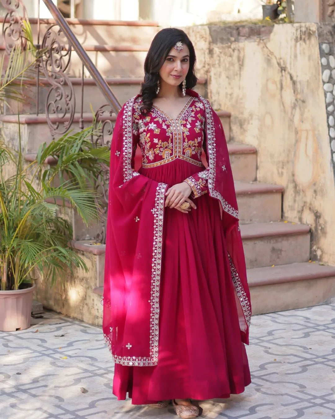 Full Sleeve Wedding Wear Red Color Anarkali Suit Set