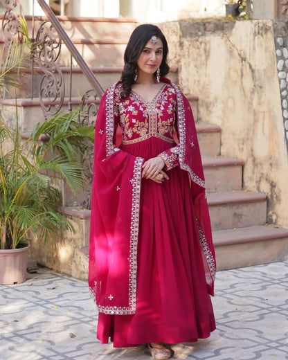 Full Sleeve Wedding Wear Red Color Anarkali Suit Set