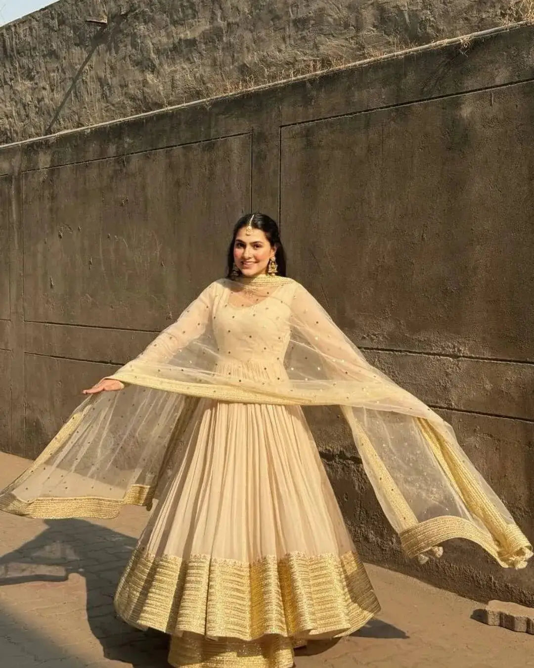 White Anarkali Suit With Palazzo Set