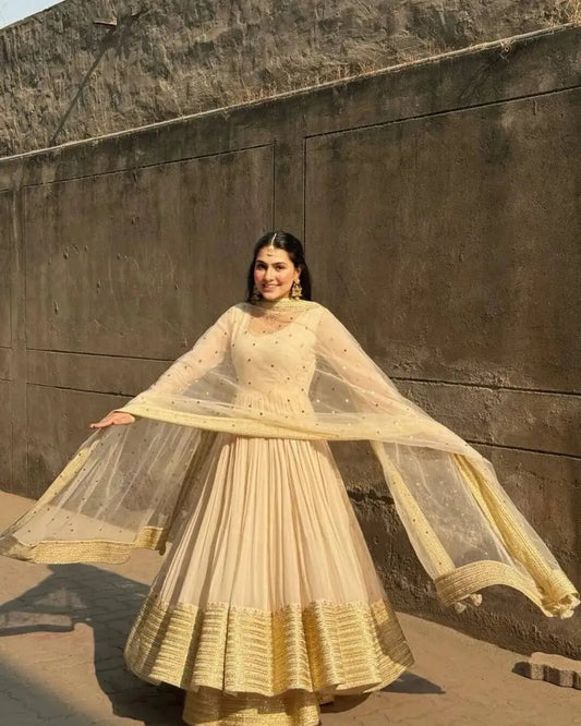 White Anarkali Suit With Palazzo Set