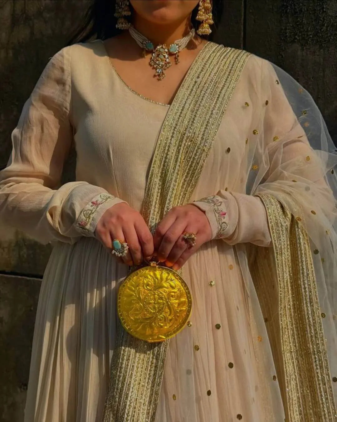 White Anarkali Suit With Palazzo Set