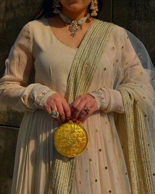 White Anarkali Suit With Palazzo Set