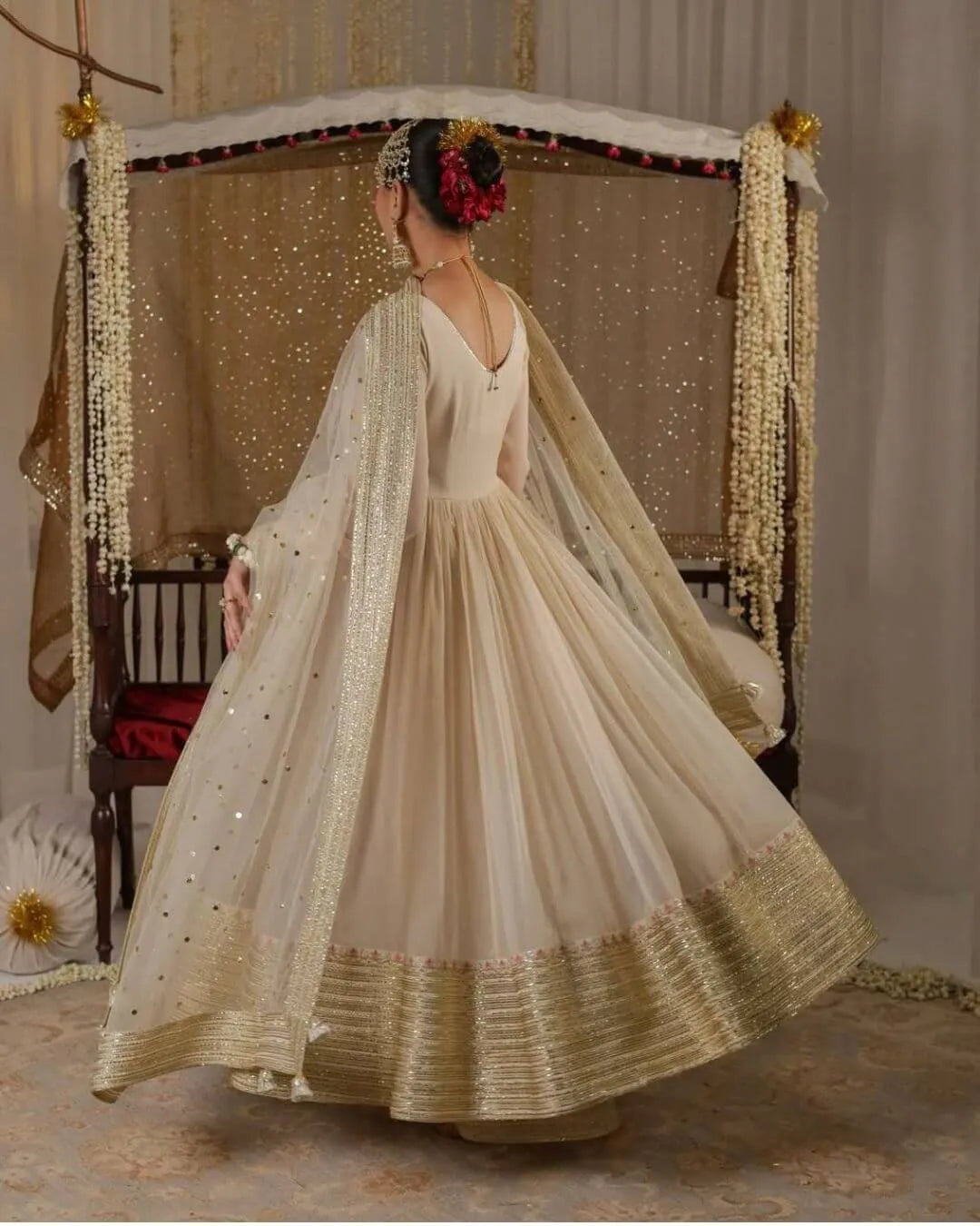 White Anarkali Suit With Palazzo Set