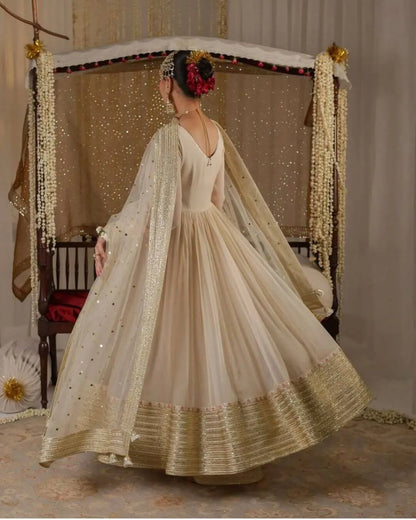 White Anarkali Suit With Palazzo Set