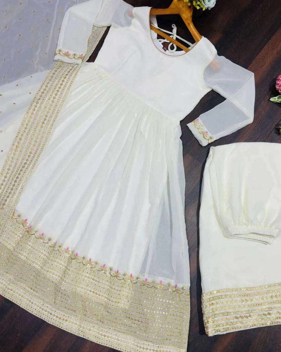 White Anarkali Suit With Palazzo Set