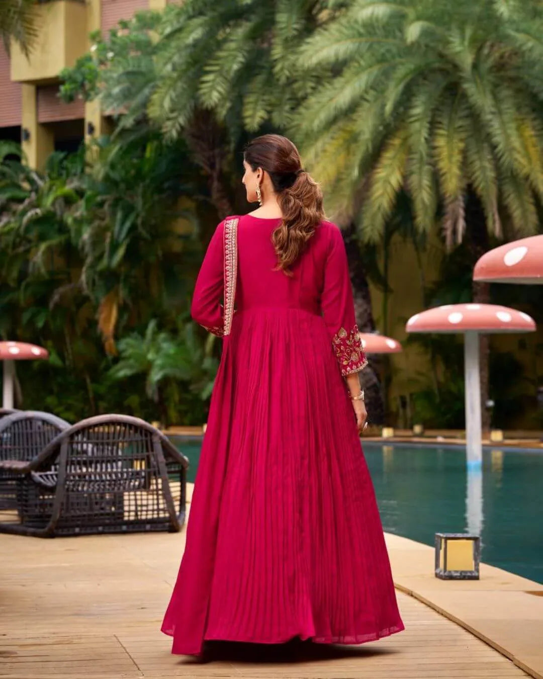 Floor Length Anarkali Gown With Dupatta back
