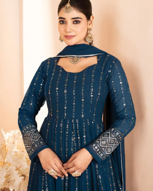 Party Wear Full Flared Anarkali Suit Set Front Side