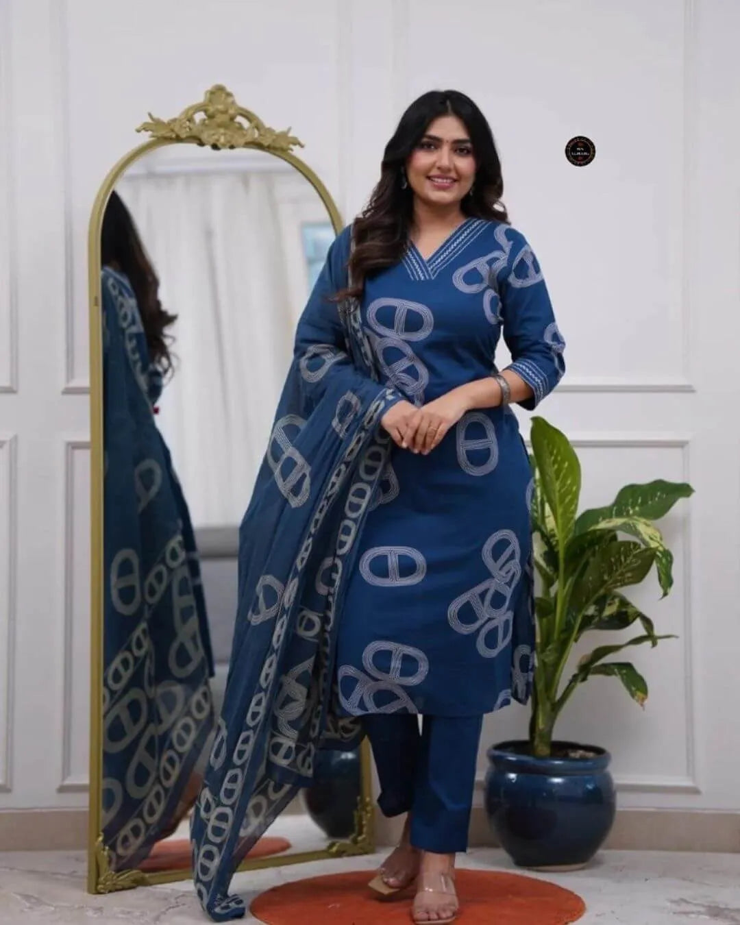 Indigo Chanderi Cotton Suit Set