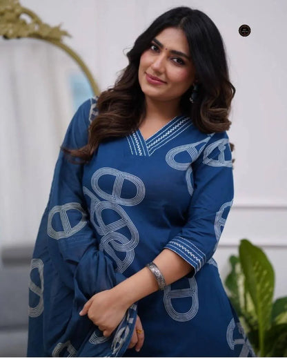 Indigo Chanderi Cotton Suit Set