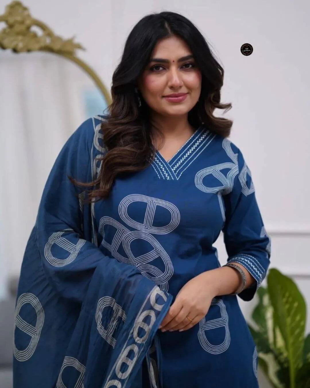 Indigo Chanderi Cotton Suit Set