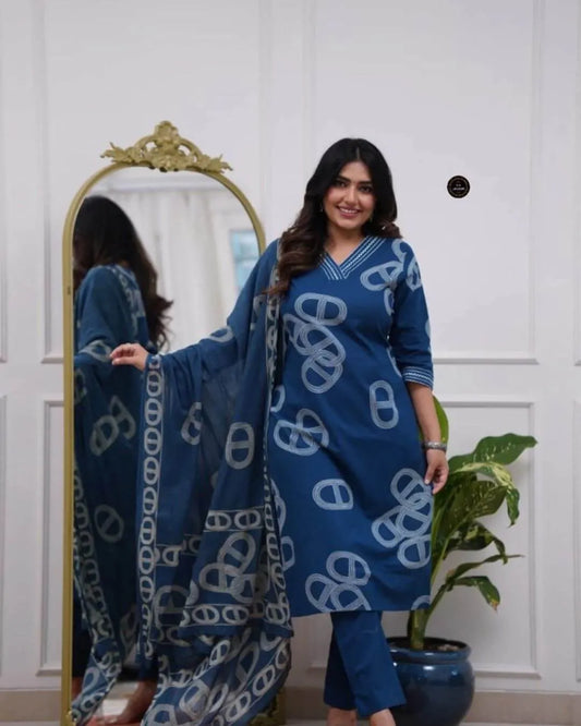 Indigo Chanderi Cotton Suit Set