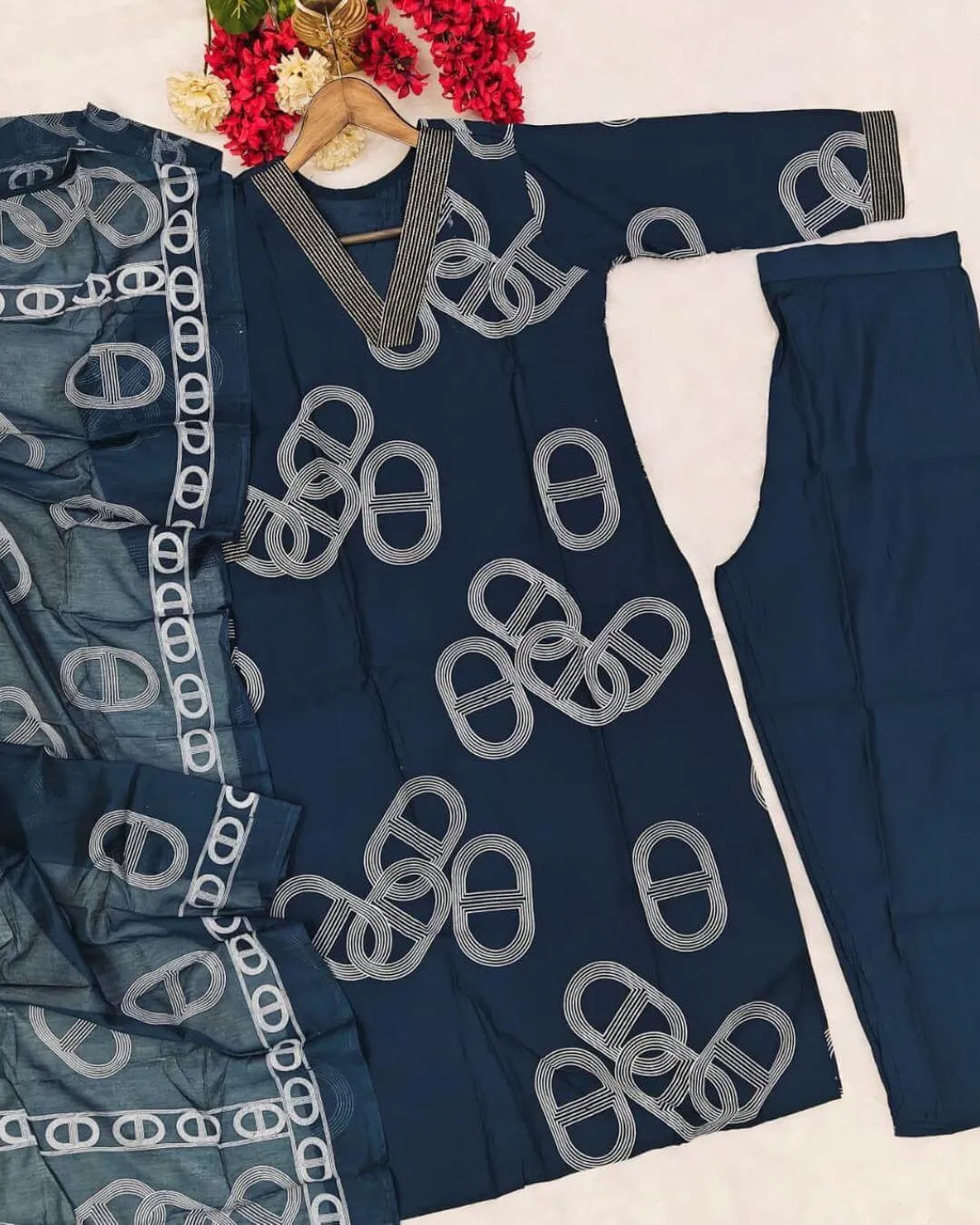 Indigo Chanderi Cotton Suit Set