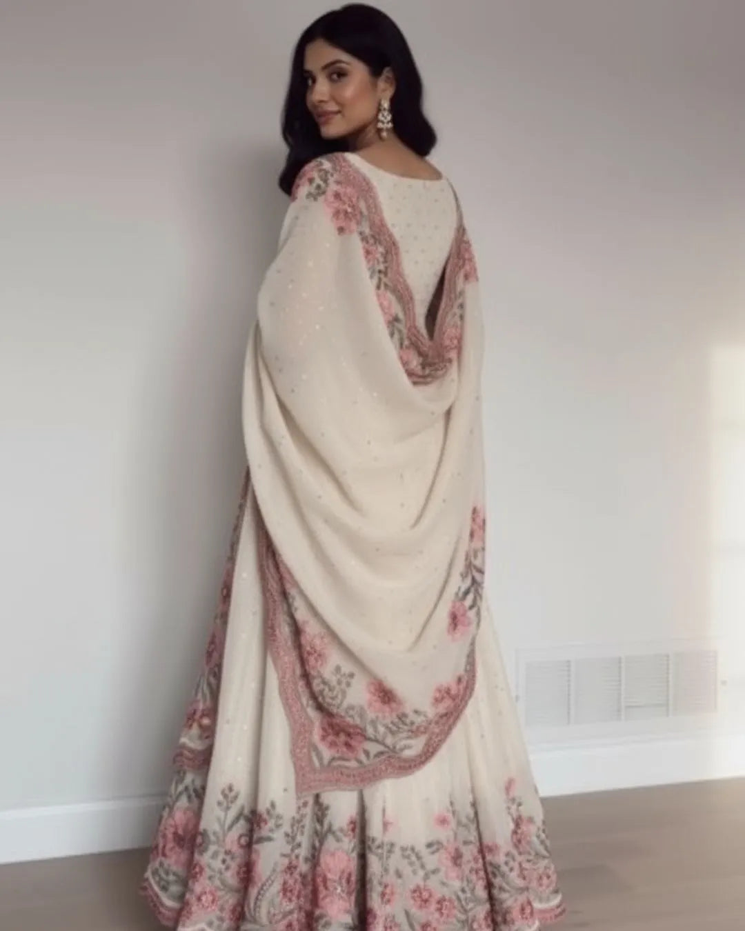 Full Sleeve Anarkali Kurti Pant Dupatta Set back